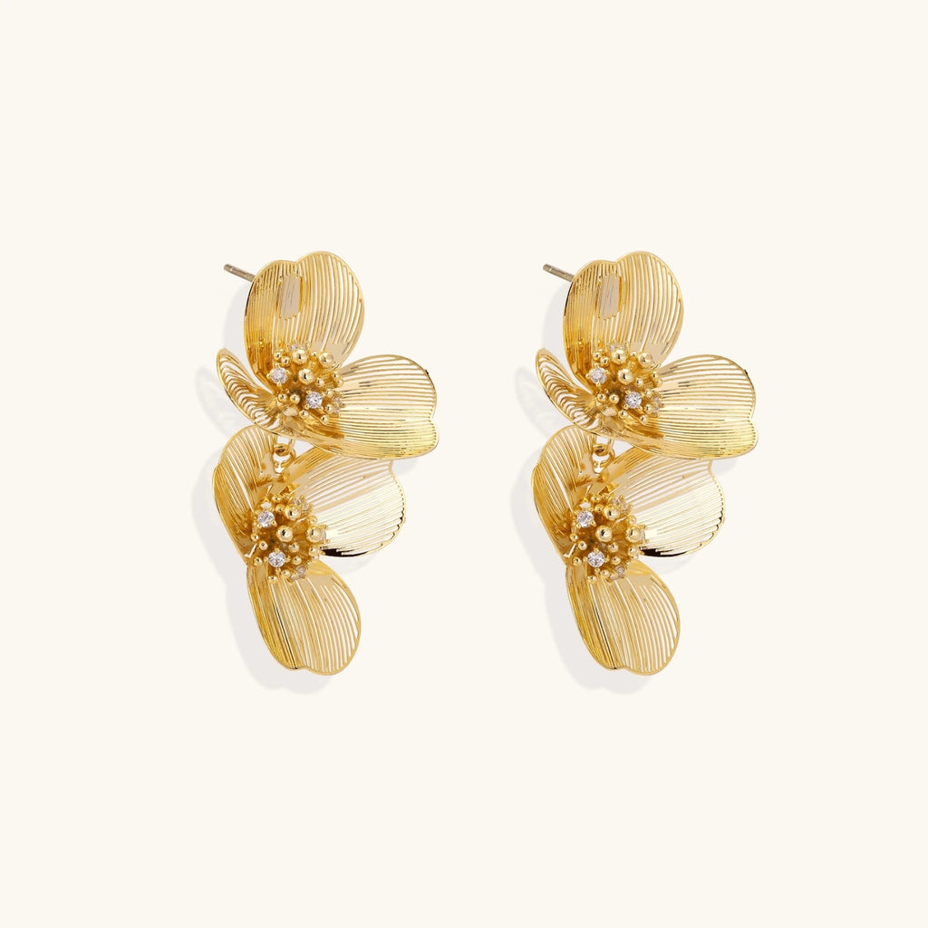 Goldene Blüten Doppel-Ohrringe